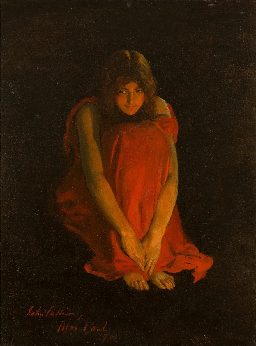 John Collier - La signorina Paul seduta con indosso una tunica rossa, 1901